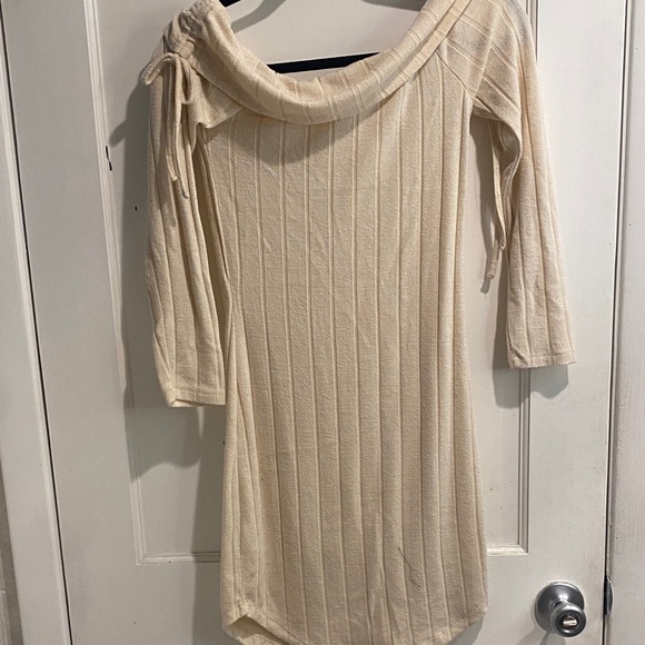 Almost Famous Cream Ribbed Off-Shoulder Knit Dress - Picture 3 of 4